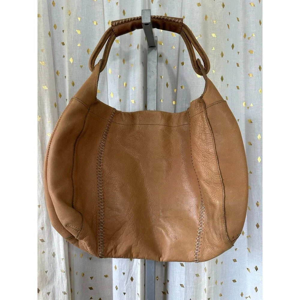 Stone Mountain 100% Genuine Leather Rustic Stitching Hobo Shoulder Bag